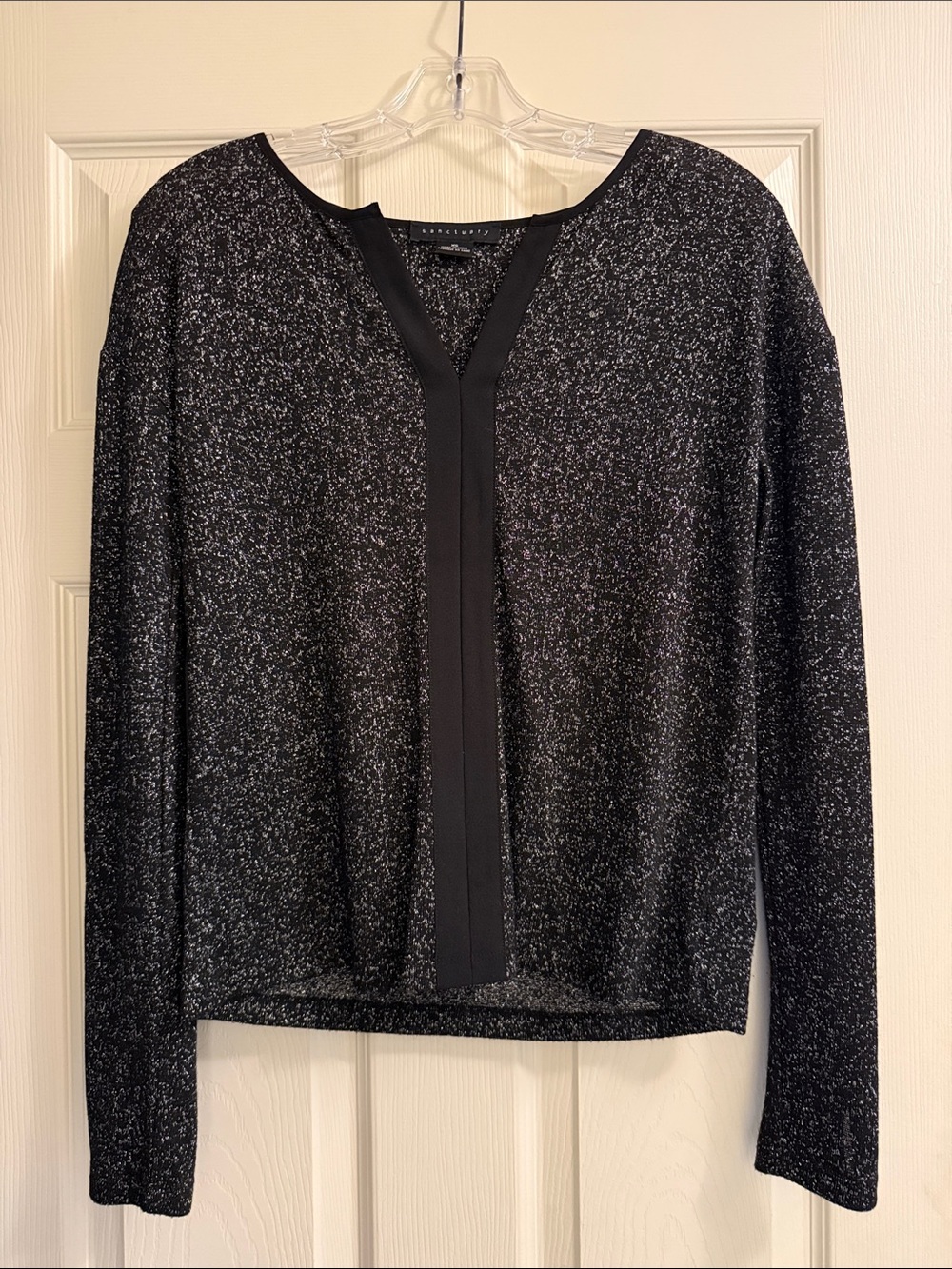Sanctuary Black with Silver Sparkle V-Neck Top